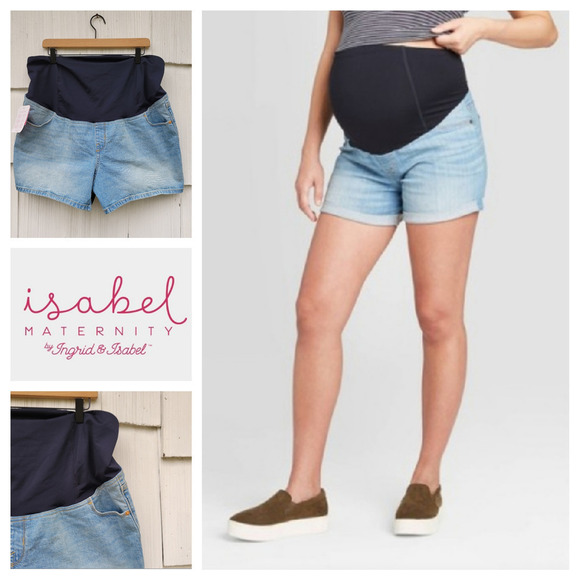 Ingrid & Isabel Maternity Denim Midi Short Crossover‎ Panel 16 NWT - Picture 1 of 8